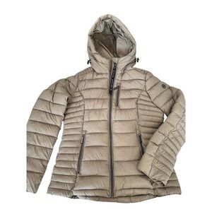 Michael Kors Packable Puffer Jacket Beige Hooded Zip Front Women's Size S‎